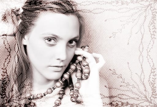 Beautiful model, layered image with border.  All images used, property of photographer.