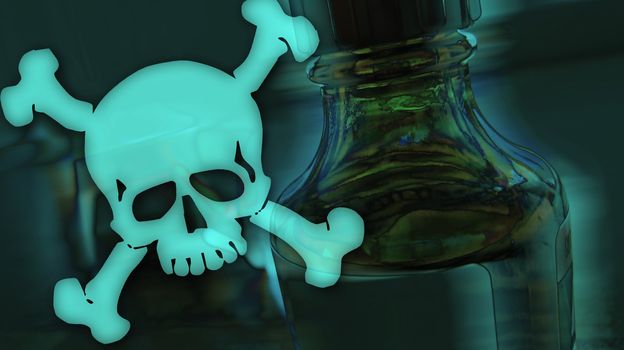 bottle with toxical fluid and dangerous skull