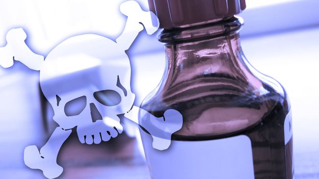 bottle with toxical fluid and dangerous skull