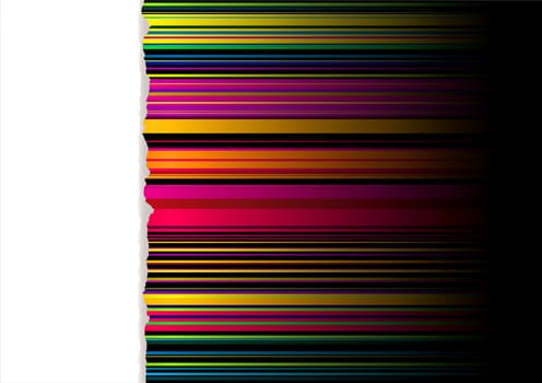 Rainbow striped ribbon background with white panel and torn edge