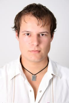 Male model against a white wall background