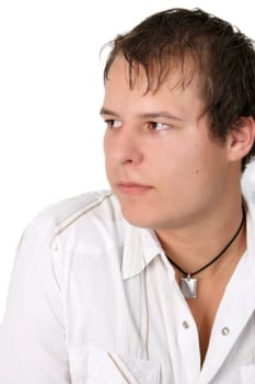 Male model against a white wall background