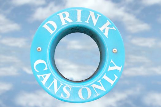 a bin sign for recycling drink cans only with cloudy background