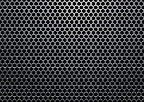 Silver metal background with hexagon holes and light reflection