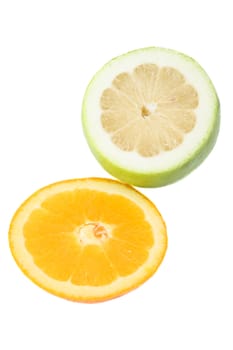 Freshly Sliced orange and lime on an isolated background