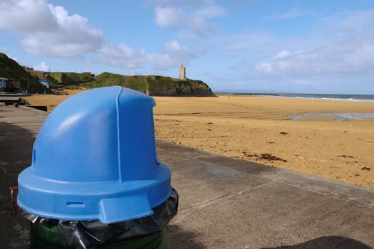rubbish bins on the beach front in ballybunion ireland