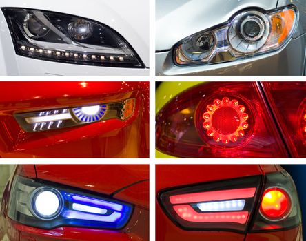 six modern car's headlight. Images 2008 year.