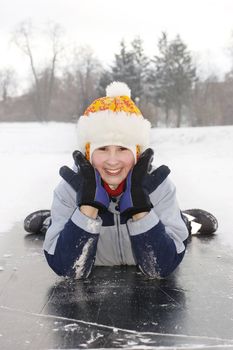 Girl on ice. Cold winter time, january 2009.