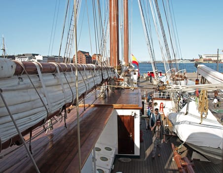 COPENHAGEN - APR 10: Visitors of the Spanish Navy Training Ship, Juan Sebastian de El Cano, with 52 midshipmen on board and open for free during the visit on April 10, 2011 in Copenhagen, Denmark.