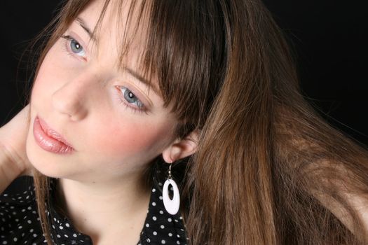 Close up of a teen model with beautiful blue eyes