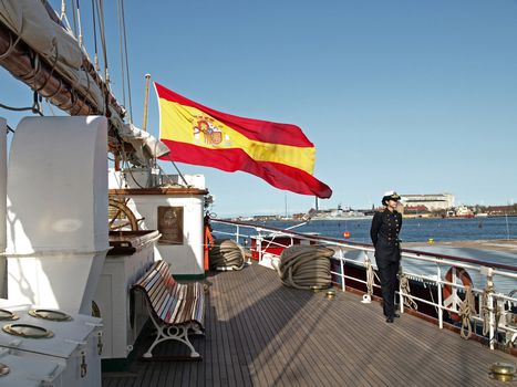 COPENHAGEN - APR 10: Midshipwoman on the Spanish Navy Training Ship, Juan Sebastian de El Cano, with 52 midshipmen on board and open for free during the visit on April 10, 2011 in Copenhagen, Denmark.

