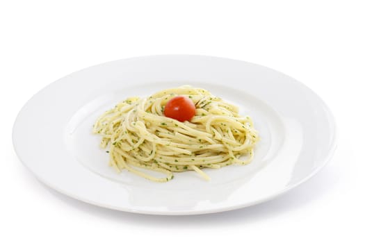 italian pasta with tomato  on white background