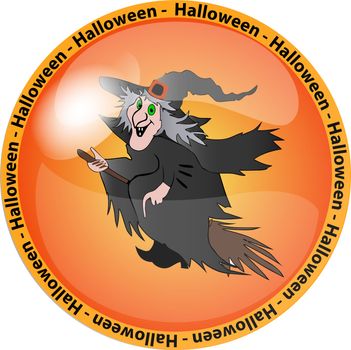 illustration of a halloween button with a witch