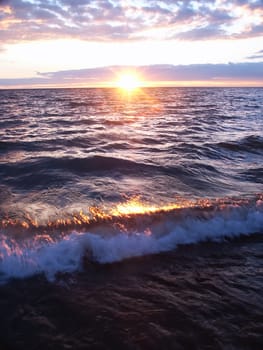 The sun sets over beautiful Lake Superior in northern Michigan.