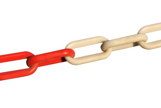 Chain with red and white links isolated against a white background. Clipping path included