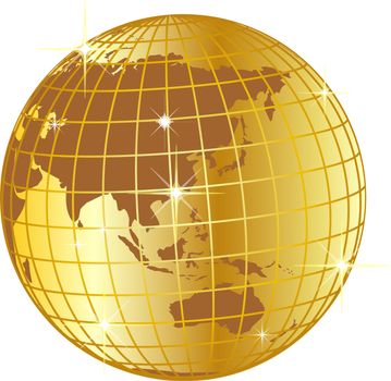 illustration of a golden globe asia and australia 