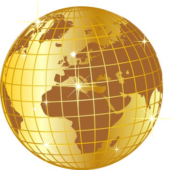 illustration of a golden globe europe and africa