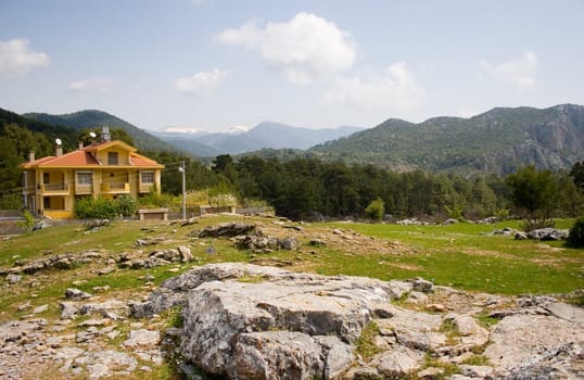 Good villa in mountains of Turkey. Summer time.