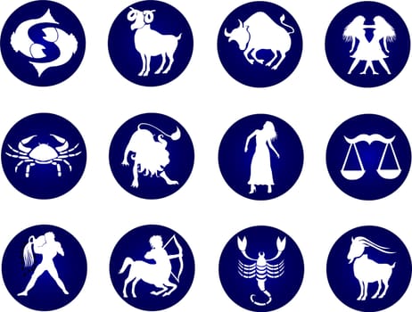 a illustration of a set of zodiac buttons