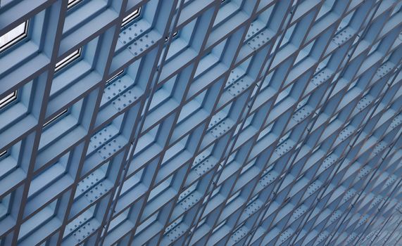 Blue ceiling skylights in modern building