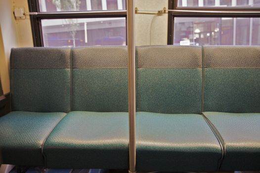 Empty green Bus seats