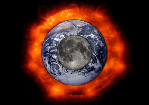 the Moon with the Earth and Sun behind