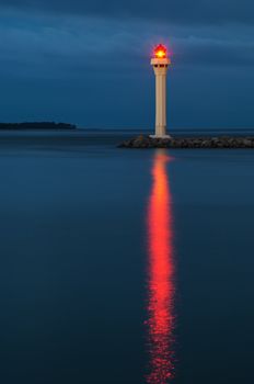 Lighthouse in the Vieux Port of Cannes at night