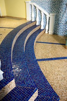 Ladder in pool with a covering from a mosaic