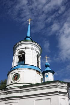 Domes of old church against the dark blue sky