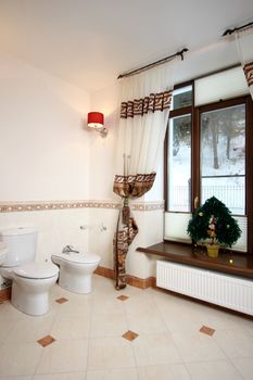 Beautiful modern toilet room with a shower and a bowl