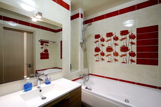 Beautiful modern bathroom with a shower and a bowl