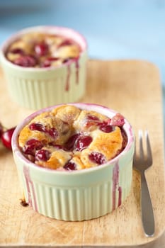 Delicious and freshly baked cherry clafoutis ready to be eaten