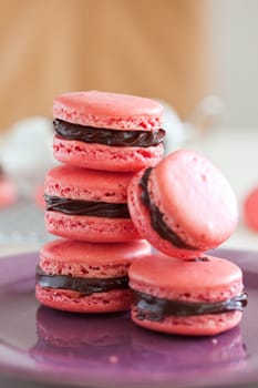 Delicious macarons filled with chocolate ganache