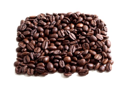 A bunch of coffee beans isolated on white background
