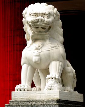 A stone lion sculpture taken in Singapore
