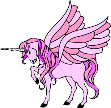 illustration of a pink unicorn with wings