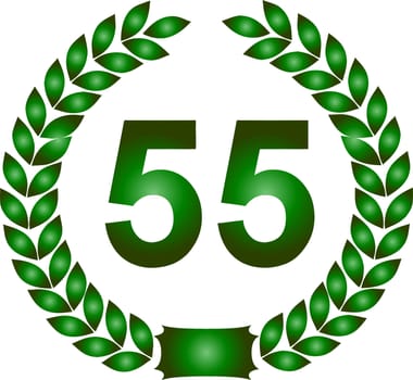 illustration of a green laurel wreath 55 years