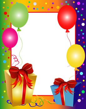 illustration of a colorful party background with balloons and presents