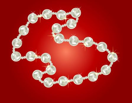 illustration of a pearl necklace on red background