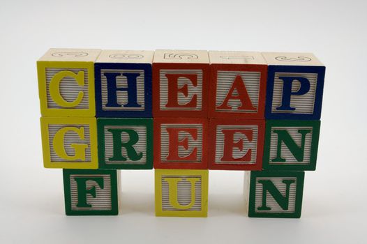 Wooden toy alphabet blocks spell out Cheap Green Fun