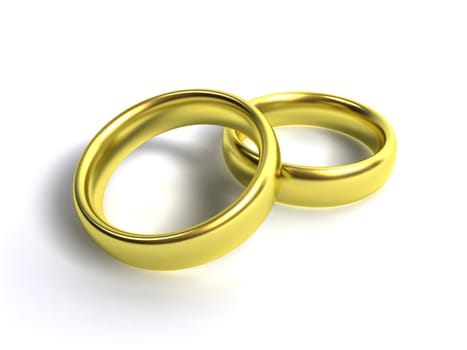 3d scene two golden rings on white background.