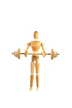 A Weight lifting wooden manikin