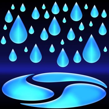 Illustration of drops of water and a symbol of recyclable
