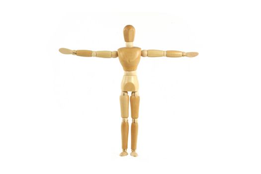 A Wooden manikin arms spread out