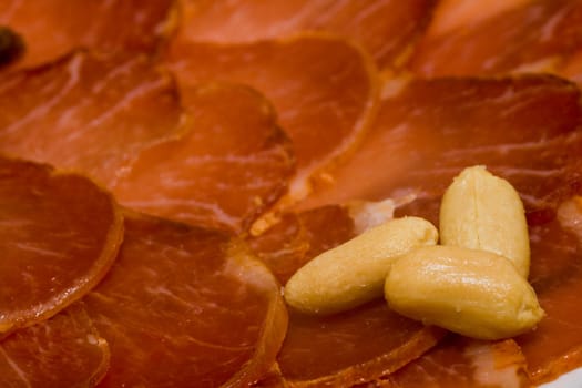 Iberian pork loin with peanuts , ready to taste