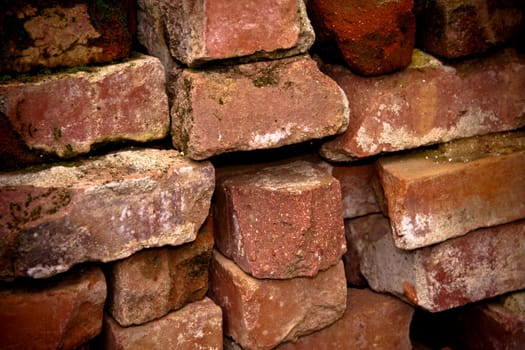 Close-up of a stack of used brick