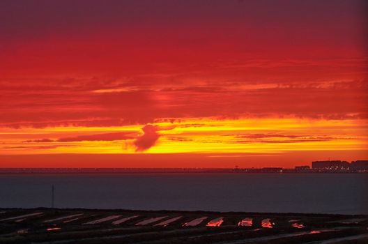 Beautiful sunset on the bay of Cádiz 