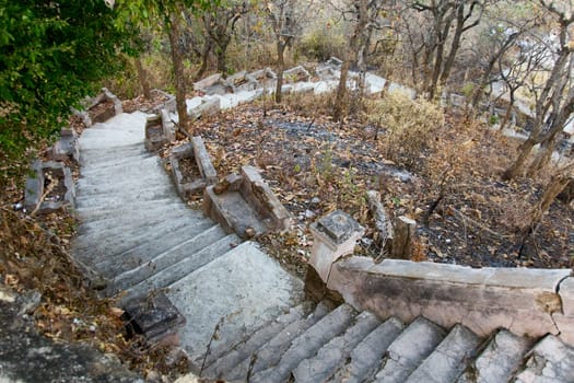  old stone Staircase in park on hill,  myanmar