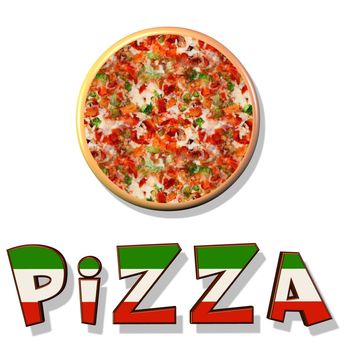 an Illustration showing a pizza pie over a white background