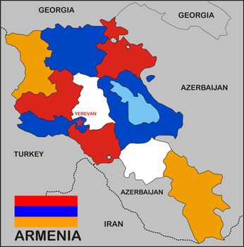 political map of Armenia country with flag
